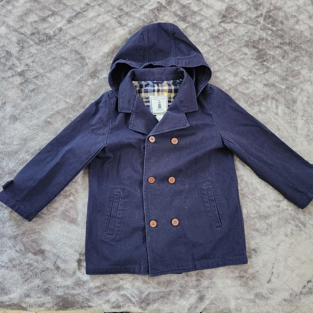 Janie and Jack Navy Blue double breasted Coat Hooded Jacket for a Kid Size 8